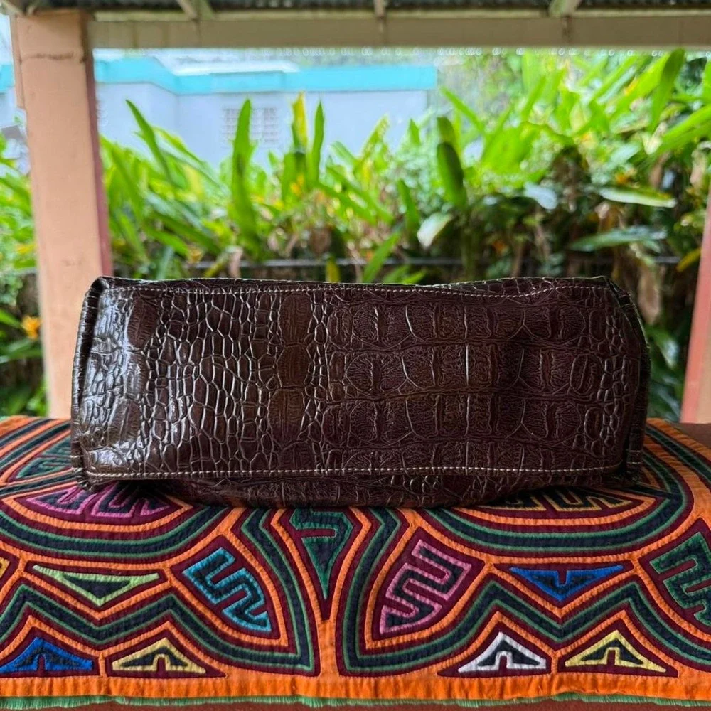 Alfred Dunner Brown Faux Croc Shoulder Bag Tote Purse Retro Old Money